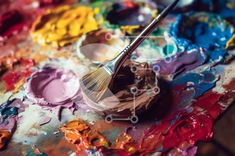 Paintbrush and Palette with a Variety of Colors stock photo | Creative ...