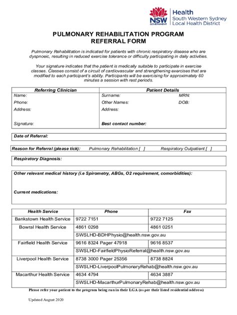 Fillable Online PULMONARY REHABILITATION PROGRAM REFERRAL FORM Fax