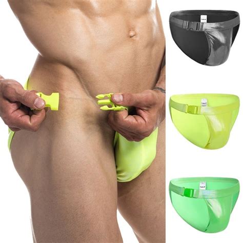 Jual Jockmail Men Underwear Sexy Male Swimming Briefs Underwear Pu Leather Men Swimwear Gay