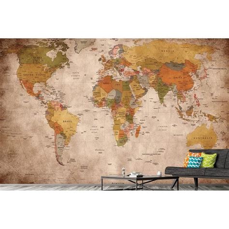 Artastic Grand Papier Peint R Tro Carte Du Monde X Cm