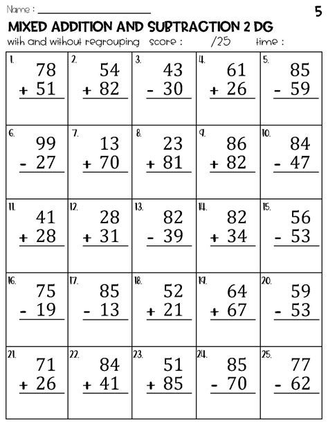 Worksheet For Addition And Subtraction With Two Digit Numbers In The