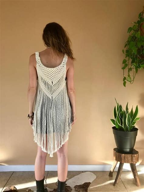 Macrame Vest Natural White Cotton Open Long Fringe Sleeveless Top