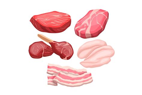 Meat Beef Raw Food Set Cartoon Vector Graphic By Pikepicture · Creative