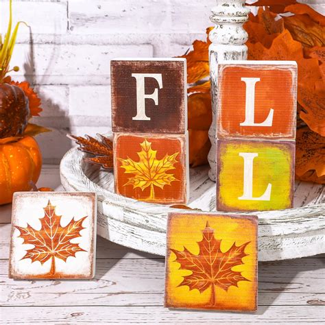 Amazon Whaline Pcs Fall Wooden Table Signs Retro Maple Leaf