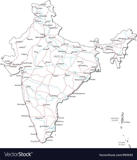 India Black White Map Royalty Free Vector Image