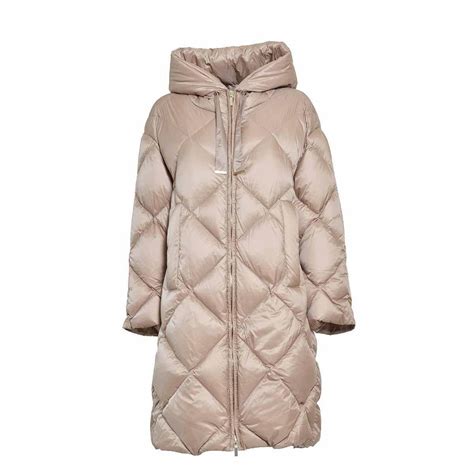 Max Mara The Cube Camel Quilted Long Trefe Down Jacket With Hood Max