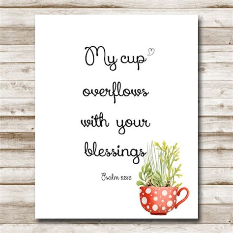 Psalm 235 Printable My Cup Overflows With By Myevergreenplace