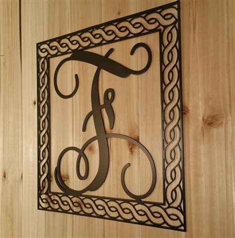 Wall Hanging Metal Vine Monogram Initial With Detailed Rope Border