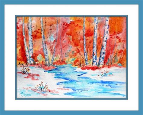 Watercolor Aspen Trees Watercolor Gesso Autumn Trees Fall Etsy