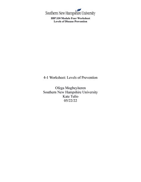 IHP 330 Module Four Worksheet IHP 330 Module Four Worksheet Levels Of