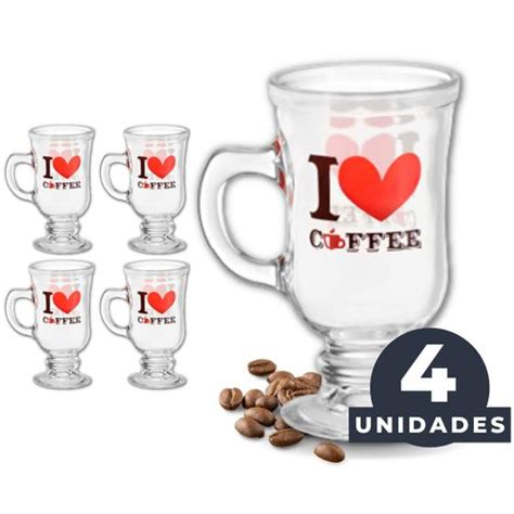 Conjunto Kit Canecas Cappuccino Eu Amo Cafe Ml Personalizado