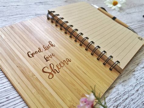 Personalised Bamboo Notebook Journal Custom Design By Ingravia