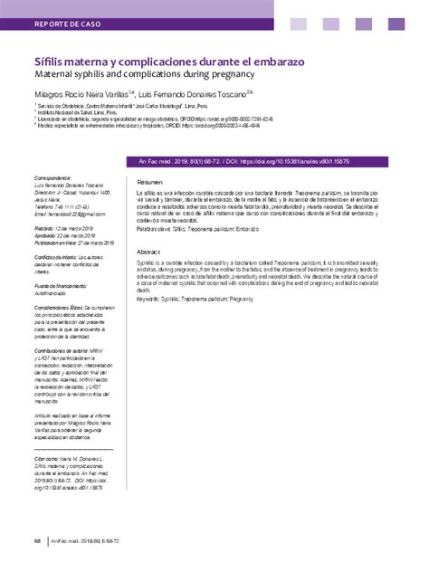Pdf Sífilis Materna Y Complicaciones Durante El Embarazo Luis Angel Martinez Toscano