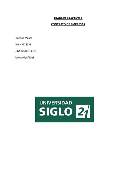 TP 2 Contrato De Empresa TRABAJO PRACTICO 2 CONTRATO DE EMPRESAS