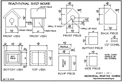 Traditional Bird House Drawing Mechanical Drafting Course