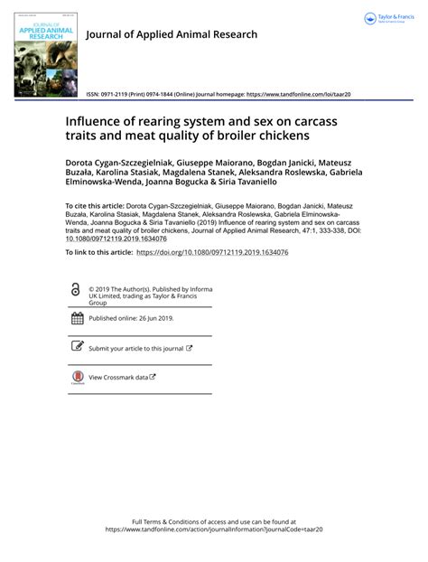 PDF Influence Of Rearing System And Sex On Carcass Traits And Meat
