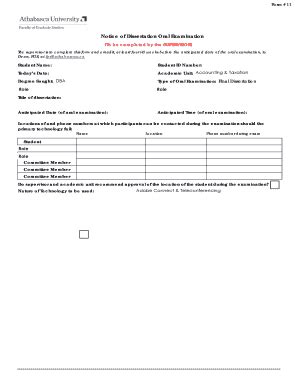 Fillable Online Fgs Athabascau Notice Of Dissertation Oral Examination