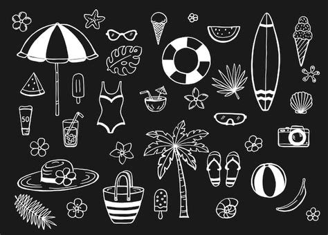 Premium Vector Hand Drawn Summer Beach Set Collection Of Scrapbooking