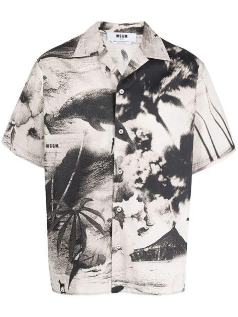 Msgm Short Sleeve Palm Tree Print Shirt Farfetch