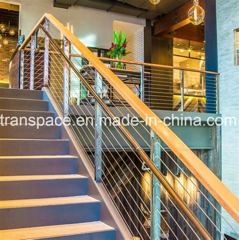 Wood Handrail Stairs Balcony Stainless Steel Cable Wire Railing