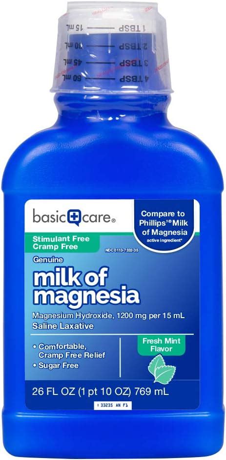 Amazonbasic Care Milk Of Magnesia Fresh Mint Flavor Liquid Saline Laxative For