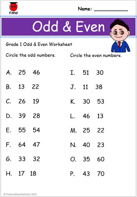 Free Grade 1 Worksheets Odd And Even Numbers