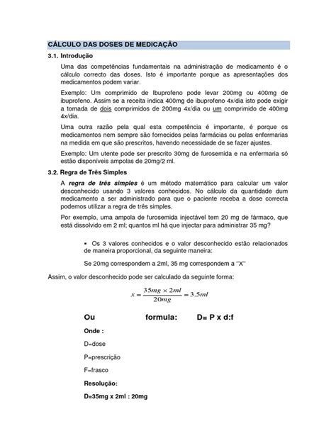 Calculo De Dose - Cálculo de Doses de Medicamentos | PDF | Cálculo | Farmácia
