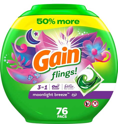 Gain Flings Laundry Detergent Soap Pacs HE Compatible 76 Ct Long