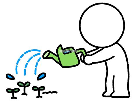 無料イラスト 如雨露で水を撒いて植物を育てる棒人間