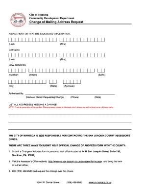 Fillable Online Ci Manteca Ca Permit Change Of Address Form Xlsx City