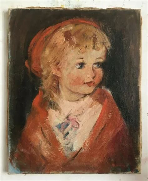 TABLEAU DE AGOSTINI Huile Sur Toile La Petite Fille En Rouge