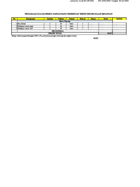 Lampiran 5 Form Harga Perkiraan Sendiri Jasa Katering Pdf