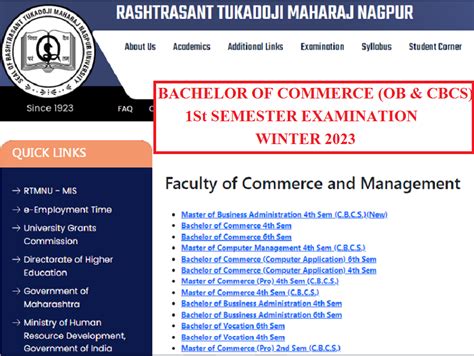 Rtmnu Bcom I Sem Time Table Winter Mahabharti In University