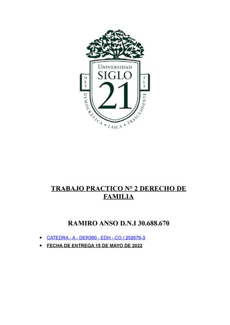 Tp 2 Derecho De Flia Tp 2 Aprobado TRABAJO PRACTICO N 2 DERECHO DE