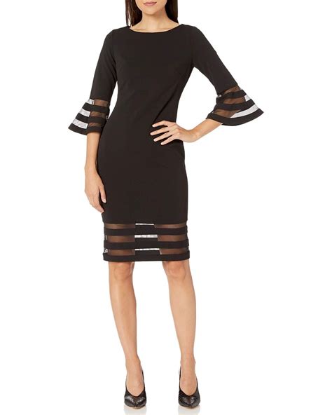 Calvin Klein Bell Sleeve Sheath With Sheer Inserts Dress In Black Lyst