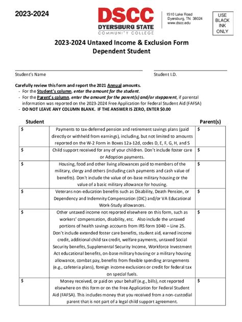 Fillable Online Untaxed Income Exclusion Form Dependent