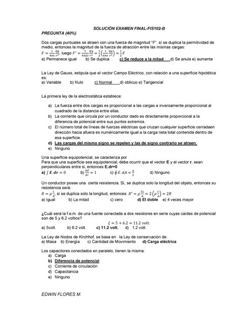 Sol Ex Final Fis B Solucionario Soluci N Examen Final Fis B