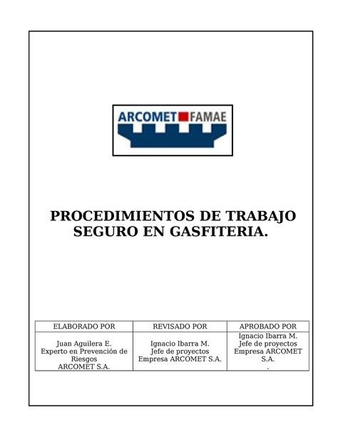 PTS Gasfiteria Documento PROCEDIMIENTOS DE TRABAJO SEGURO EN