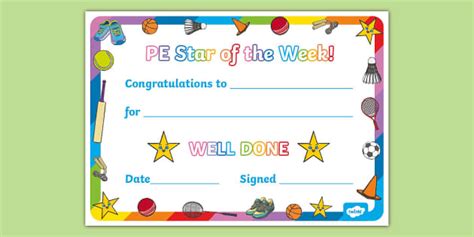 PE Star Of The Week Certificate Hecho Por Educadores