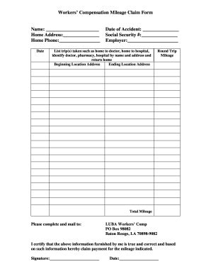 LA LUBA Workers Compensation Mileage Claim Form Fill And Sign