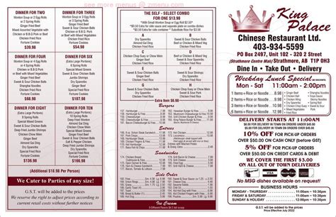 Menu at King Palace Chinese Restaurant, Strathmore