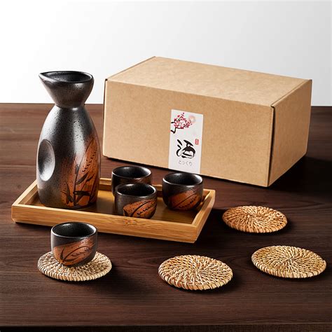 Buy Receesoon 10 Piece Traditional Japanese Sake Set With Tray Korean Soju Glass Black Sake