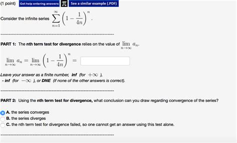 Solved Consider The Infinite Series Sigma N 1 Infinity 1 Chegg