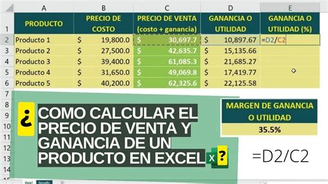 Como Calcular El Precio De Venta Y Ganancia De Un Producto En Excel Youtube