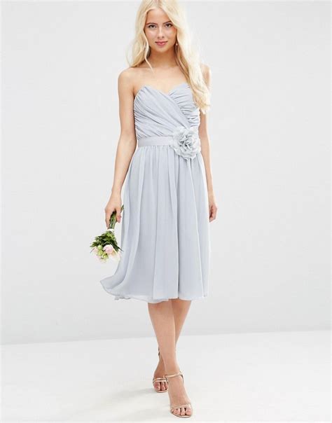 Asos Wedding Chiffon Bandeau Midi Dress With Detachable Corsage At Cheap Bridesmaid