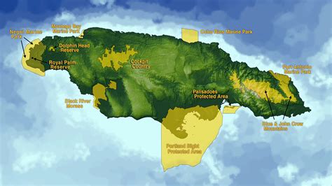 Large Map Of Jamaica With Protected Areas Jamaica North America