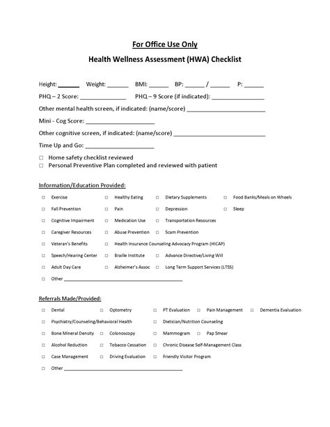 Printable Annual Wellness Visit Template