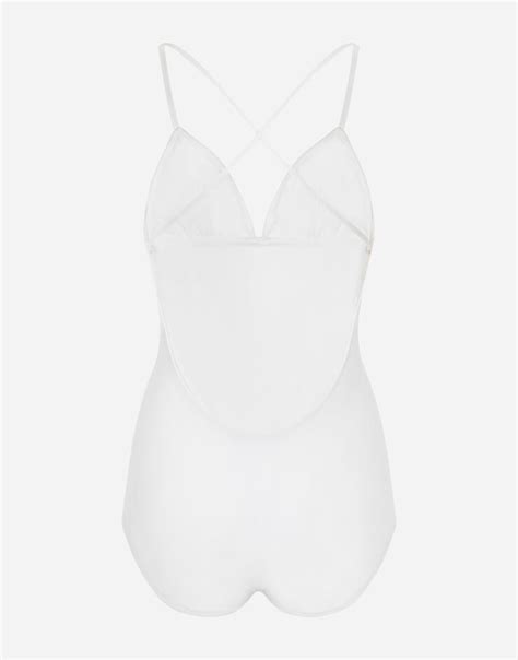 One Piece Swimsuit With Plunging Neckline In White For Women Dolceandgabbana®