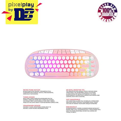 Royal Kludge Rk Round Tri Mode Rgb Keys Hot Swappable Mechanical Keyboard Pink Pink Switch