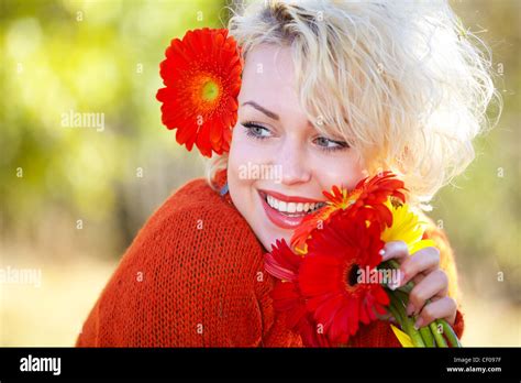 Portrait Of A Beautiful 20 Year Old Blonde Outdoor In Autumn Stock Photo Alamy